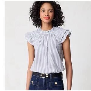 J.Crew Striped Ruffle Flutter Sleeve Cotton Blouse | Women's Medium